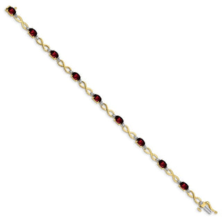 7" 10k Yellow Gold Garnet and Diamond Infinity Bracelet