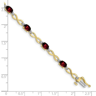 7" 10k Yellow Gold Garnet and Diamond Infinity Bracelet
