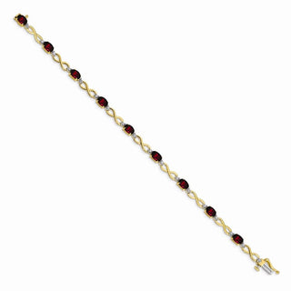 7" 14k Yellow Gold Garnet and Diamond Infinity Bracelet