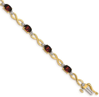 7" 14k Yellow Gold Garnet and Diamond Infinity Bracelet