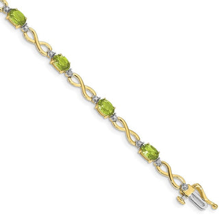 7" 10k Yellow Gold Peridot and Diamond Infinity Bracelet