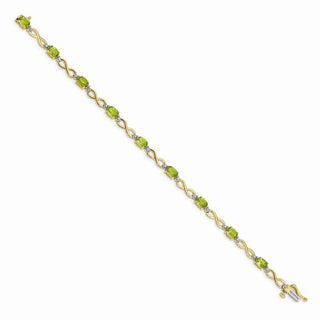 7" 14k Yellow Gold Peridot and Diamond Infinity Bracelet