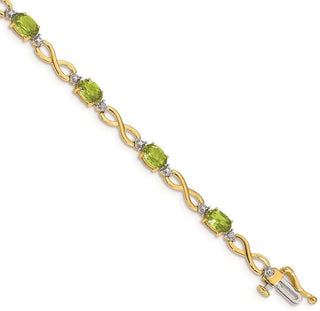 7" 14k Yellow Gold Peridot and Diamond Infinity Bracelet