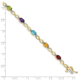 7" 10k Yellow Gold Multicolor Rainbow Gemstone and Diamond Infinity Bracelet