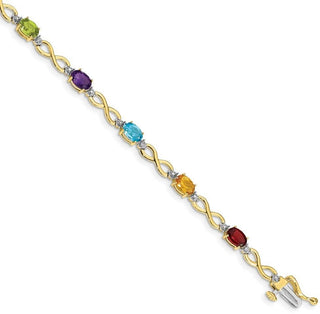 7" 10k Yellow Gold Multicolor Rainbow Gemstone and Diamond Infinity Bracelet