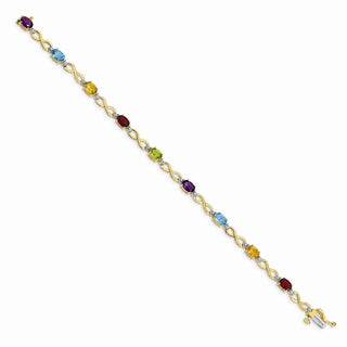 7" 14k Yellow Gold Multicolor Rainbow Gemstone and Diamond Infinity Bracelet
