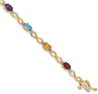 7" 14k Yellow Gold Multicolor Rainbow Gemstone and Diamond Infinity Bracelet