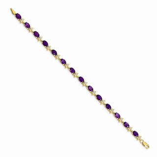 7" 14k Yellow Gold Floral Diamond and Amethyst Bracelet