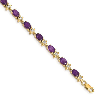 7" 14k Yellow Gold Floral Diamond and Amethyst Bracelet