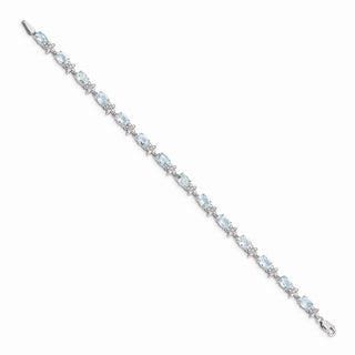 7" 14k White Gold Floral Diamond and Aquamarine Bracelet