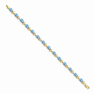 7" 14k Yellow Gold Floral Diamond and Blue Topaz Bracelet