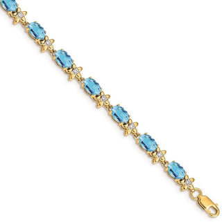7" 14k Yellow Gold Floral Diamond and Blue Topaz Bracelet