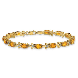 7" 14k Yellow Gold Floral Diamond and Citrine Bracelet