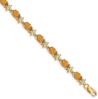 7" 14k Yellow Gold Floral Diamond and Citrine Bracelet