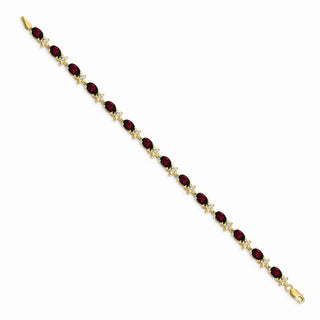 7" 14k Yellow Gold Floral Diamond and Garnet Bracelet