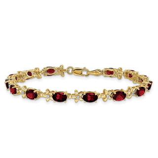 7" 14k Yellow Gold Floral Diamond and Garnet Bracelet