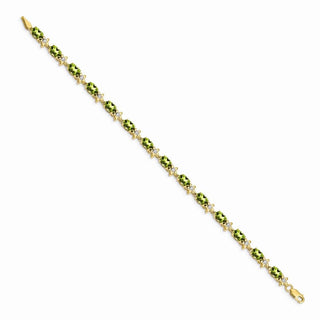 7" 14k Yellow Gold Floral Diamond and Peridot Bracelet