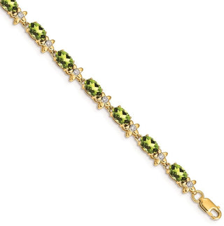 7" 14k Yellow Gold Floral Diamond and Peridot Bracelet