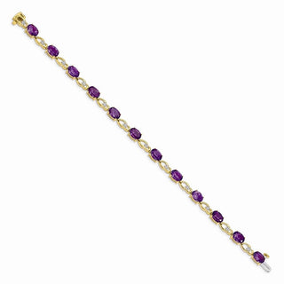 7" 14k Yellow Gold Amethyst and Diamond Bracelet