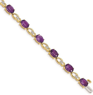 7" 14k Yellow Gold Amethyst and Diamond Bracelet