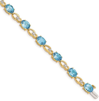 7" 14k Yellow Gold Blue Topaz and Diamond Bracelet