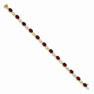 7" 14k Yellow Gold Garnet and Diamond Bracelet