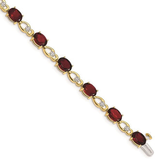 7" 14k Yellow Gold Garnet and Diamond Bracelet