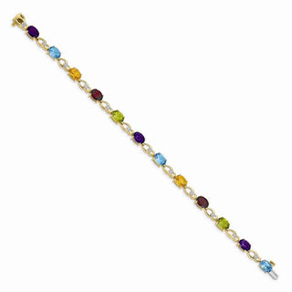 7" 14k Yellow Gold Multicolor Rainbow Gemstone and Diamond Bracelet