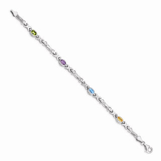 7" 14k White Gold Multicolor Rainbow Gemstone Bracelet