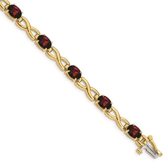 7" 14k Yellow Gold 7x5mm Oval Garnet Bracelet BM4498-GA-Y