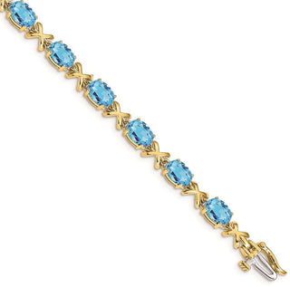 7" 14k Yellow Gold 7x5mm Oval Blue Topaz Bracelet BM4499-BT-Y