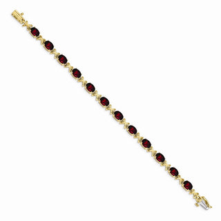 7" 14k Yellow Gold 7x5mm Oval Garnet Bracelet BM4499-GA-Y