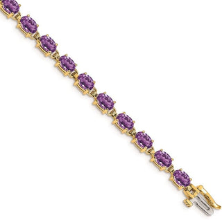 7" 14k Yellow Gold 6x4mm Oval Amethyst Bracelet