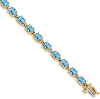 7" 14k Yellow Gold 6x4mm Oval Blue Topaz Bracelet BM4500-BT-Y