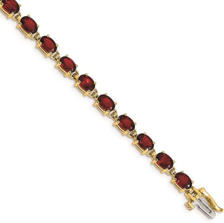 7" 14k Yellow Gold 6x4mm Oval Garnet Bracelet BM4500-GA-Y