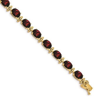 7" 14k Yellow Gold Garnet Bracelet
