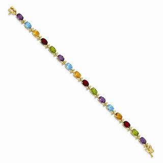 7" 14k Yellow Gold Multicolor Rainbow Gemstone Bracelet