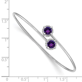 7" 14k White Gold Amethyst and Diamond Flexible Bangle Bracelet