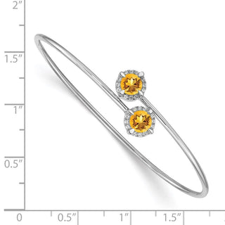 7" 14k White Gold Citrine and Diamond Flexible Bangle Bracelet