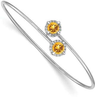 7" 14k White Gold Citrine and Diamond Flexible Bangle Bracelet