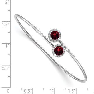 7" 14k White Gold Garnet and Diamond Flexible Bangle Bracelet