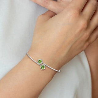 7" 14k White Gold Peridot and Diamond Flexible Bangle Bracelet