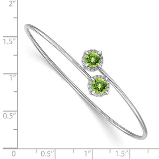 7" 14k White Gold Peridot and Diamond Flexible Bangle Bracelet