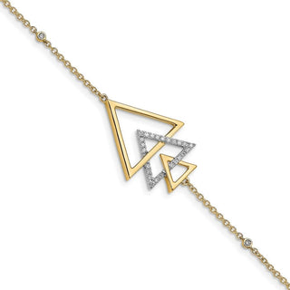14k Yellow Gold Polished Triple Stacked Triangle Diamond 7in Bracelet