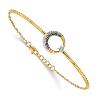 7"+0.5" 14k Yellow Gold Diamond and Sapphire Moon and Star Bar Bracelet