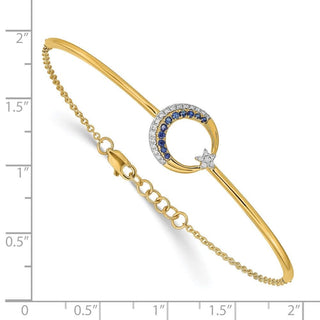 7"+0.5" 14k Yellow Gold Diamond and Sapphire Moon and Star Bar Bracelet
