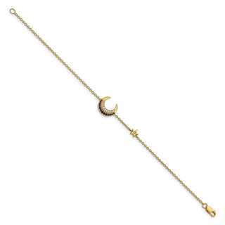 7" 14k Yellow Gold Diamond and Sapphire Moon and Star Bracelet