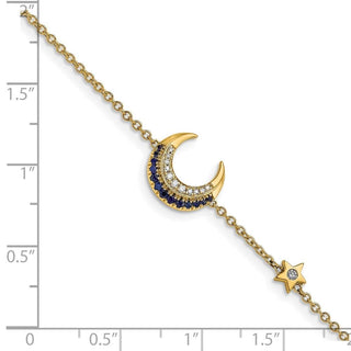 7" 14k Yellow Gold Diamond and Sapphire Moon and Star Bracelet