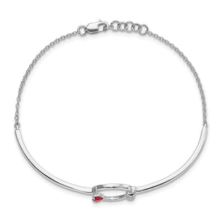7"+0.5" 14k White Gold Polished Diamond and Ruby Circle Bracelet