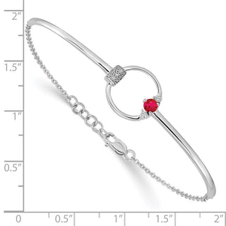7"+0.5" 14k White Gold Polished Diamond and Ruby Circle Bracelet